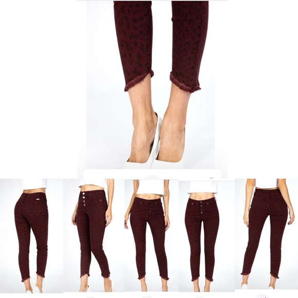 KanCan Victoria Mid-Rise Button Fly Jeans | Burgundy | Size 7 / 27 - Picture 4 of 16